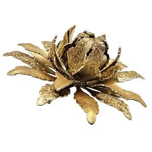 Signed Coro Golden Flower Brooch Highly Dimensional Alternating Sparkle & Satin